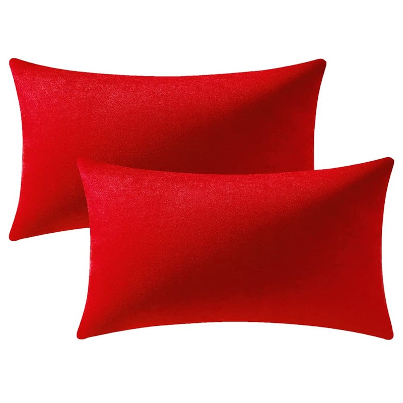 DEZENE Lumbar Pillow Covers 12x20 Christmas Red: Pack of 2 Cozy Soft Velvet Rectangular Modern Luxury Decorative Throw Pillow Cases for Sofa Couch Living Room Bed Home Decor - Image 1